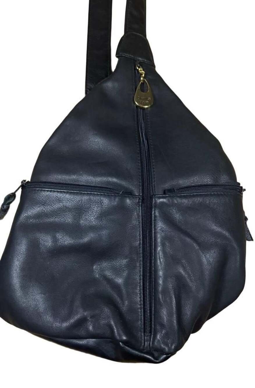 Carriage House Vintage Black Leather Sling Bag Crossbody